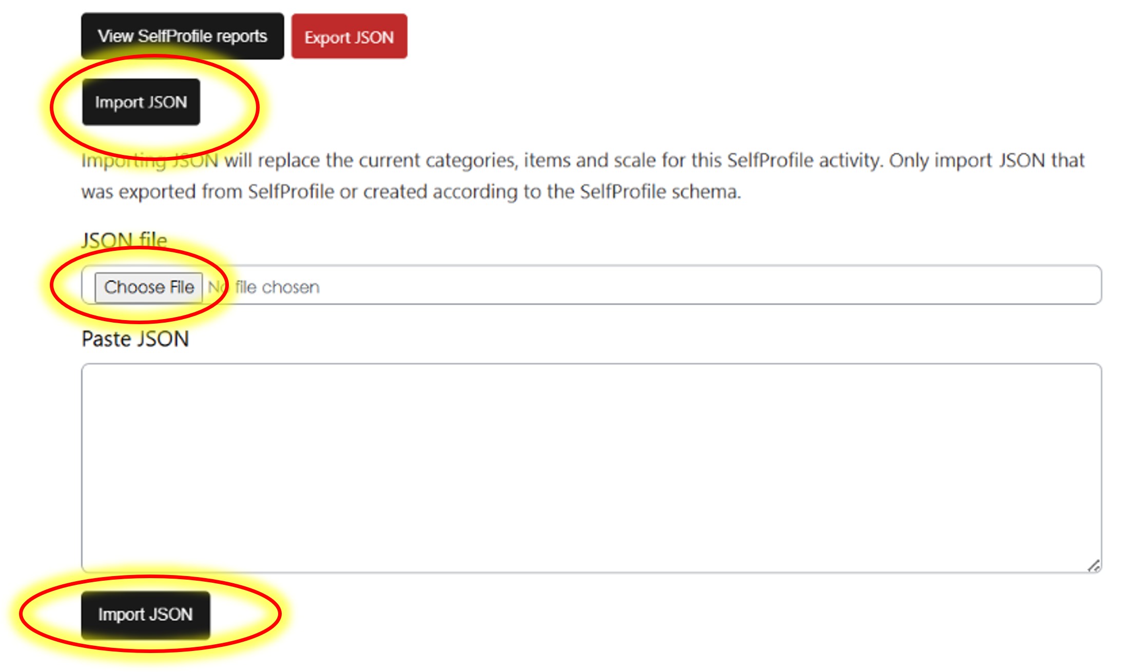 Import JSON file or paste JSON script