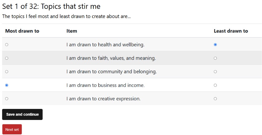 PassionFinder choices